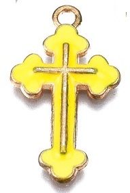 Dekorace kov smaltovaný přívěsek Křížek 24x12x2mm - 1ks - Žlutý